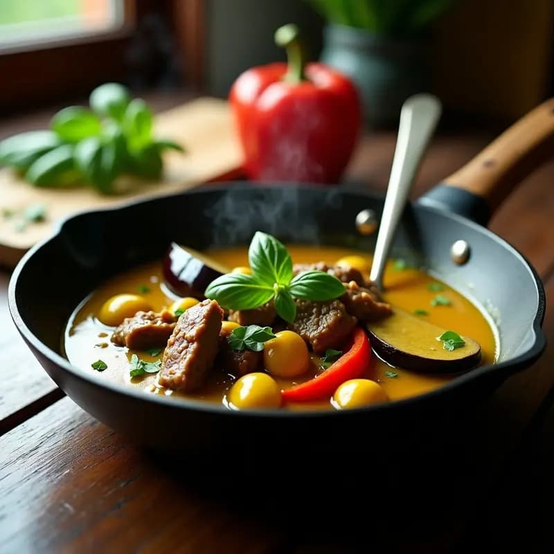 Curry Verde Tailandés con Ternera y Berenjena: Receta en Sartén Rápida y Picante