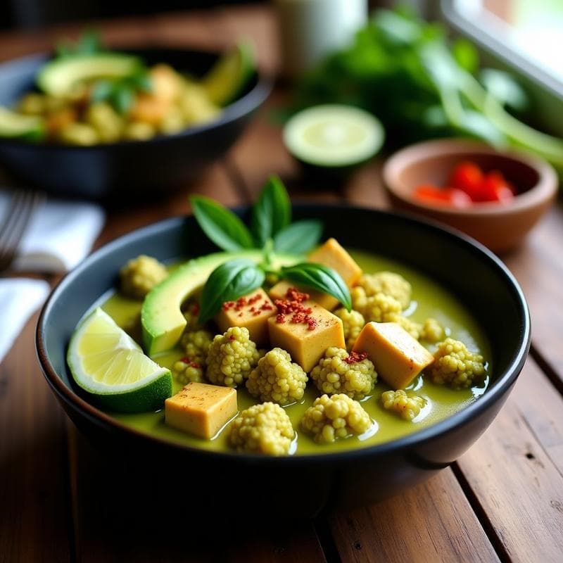Curry Verde Tailandés con Tofu y Coliflor: Receta Keto en 25 Minutos Sin Azúcar