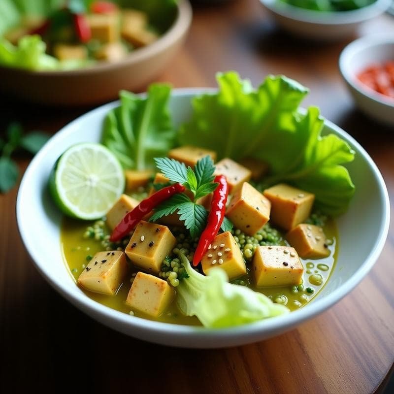 Curry Verde Tailandés con Tofu: Receta Rápida y Crujiente con Lechuga Fresca