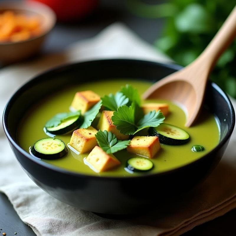 Curry Verde Tailandés con Calabacín y Toque de Albahaca Sagrada: Receta Vegana en 20 Minutos