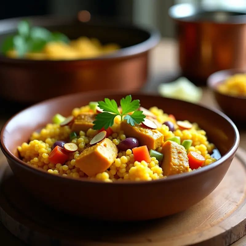 Cuscús de Coliflor con Pollo al Curry Amarillo: Receta Marocí en Olla Lenta