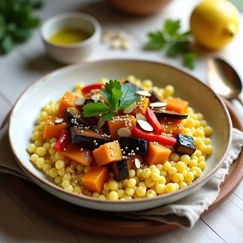 Cuscús de Maíz con Vegetales Asados y Vinagreta de Limón: Receta Brasileira Vegana