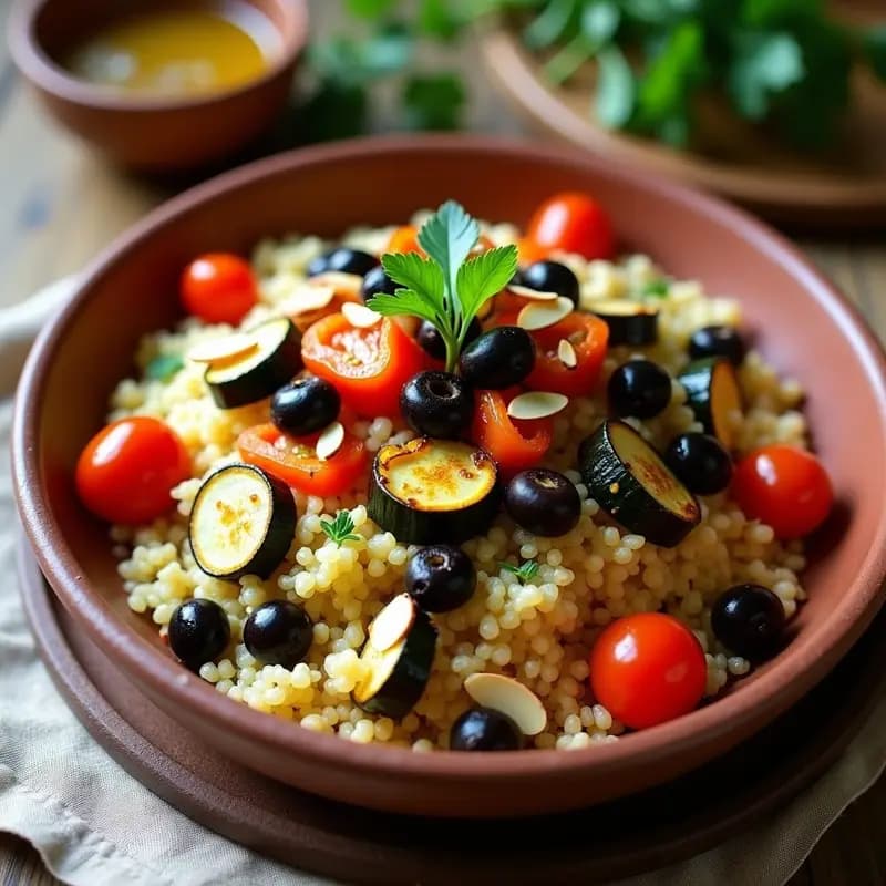 Cuscús Marroquí con Verduras Asadas y Aceitunas: Receta Vegana y Rica en Fibra