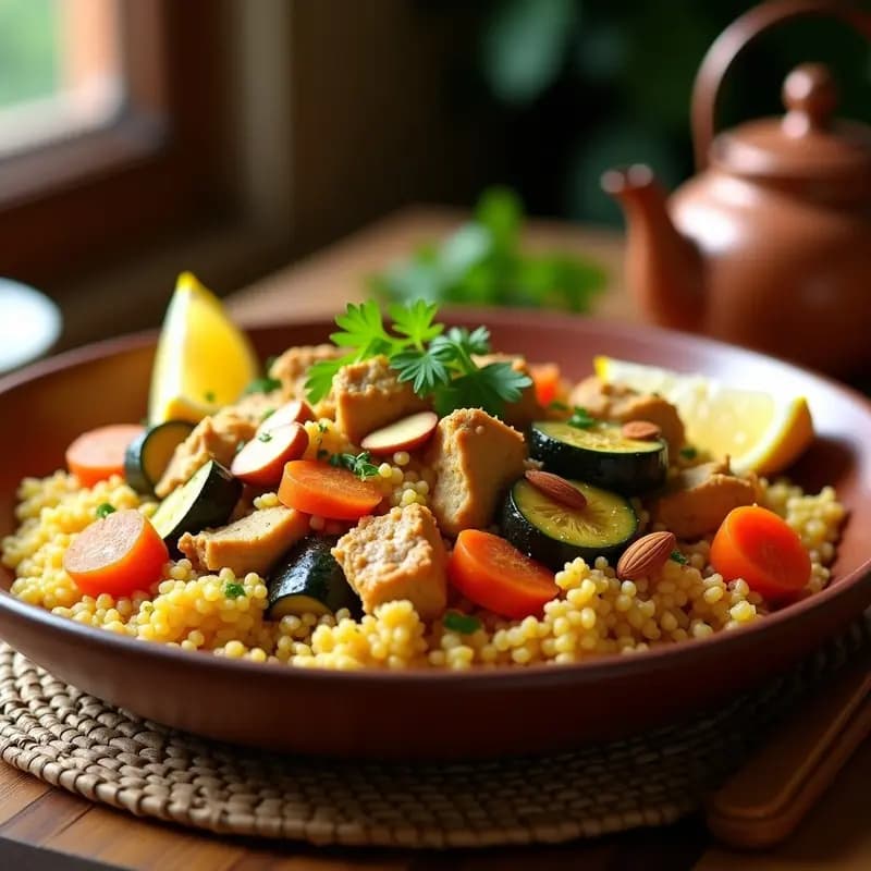 Cuscús Marroquí con Verduras y Pollo: Plato de una sola Olla y Sabores Exóticos