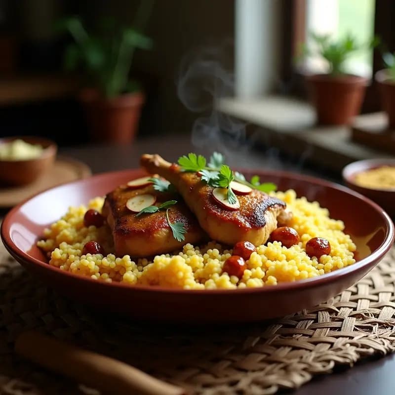 Cuscús con Pollo y Pasas: Receta Marocí Tradicional con Toque de Canela y Comino