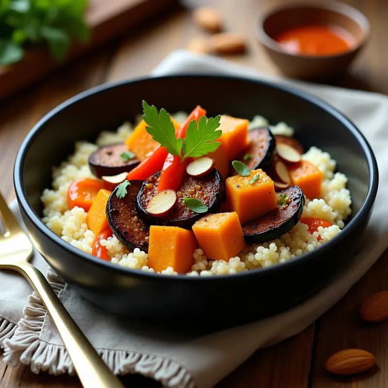 Cuscús de Quinoa con Verduras Asadas y Harissa: Receta Norteafricana Vegana y Sin Gluten