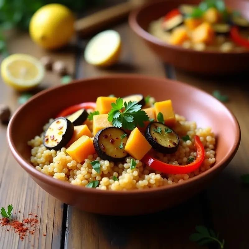 Cuscús de Quinoa con Verduras Asadas y Aderezo de Limón: Receta Magrebí Vegana