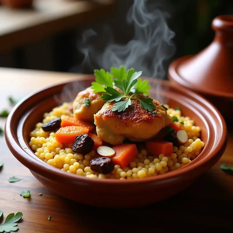 Cuscús Real con Pollo al Ras el Hanout: Receta Marroquí Tradicional en Una Sola Olla