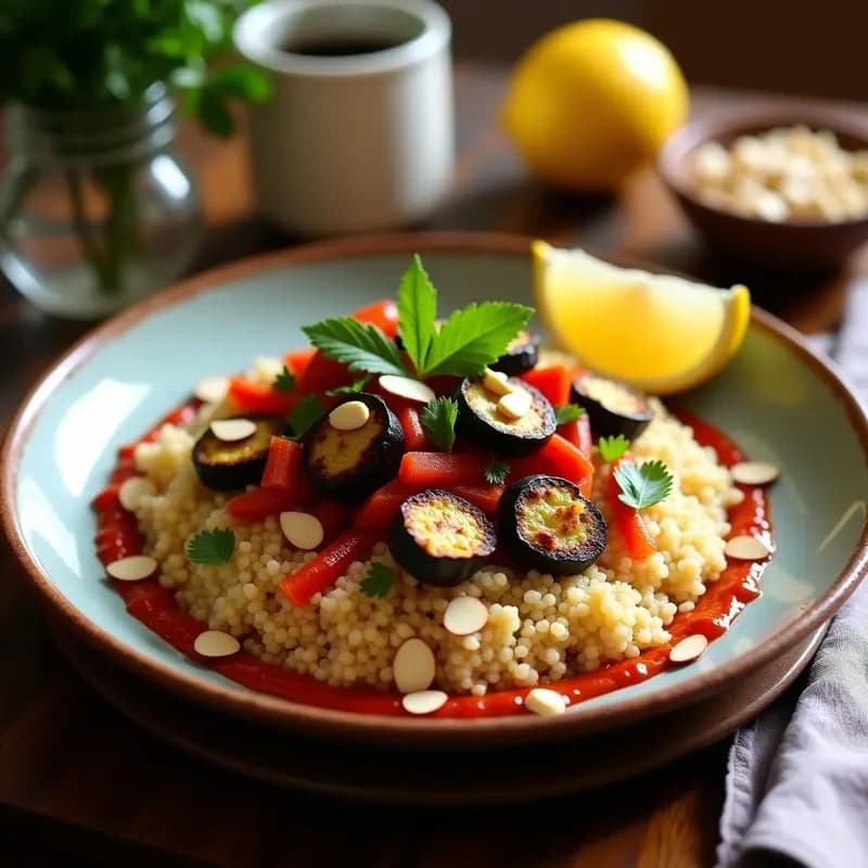 Cuscús con Verduras Asadas y Harissa: Receta Magrebí Vegana y Alta en Fibra en Airfryer