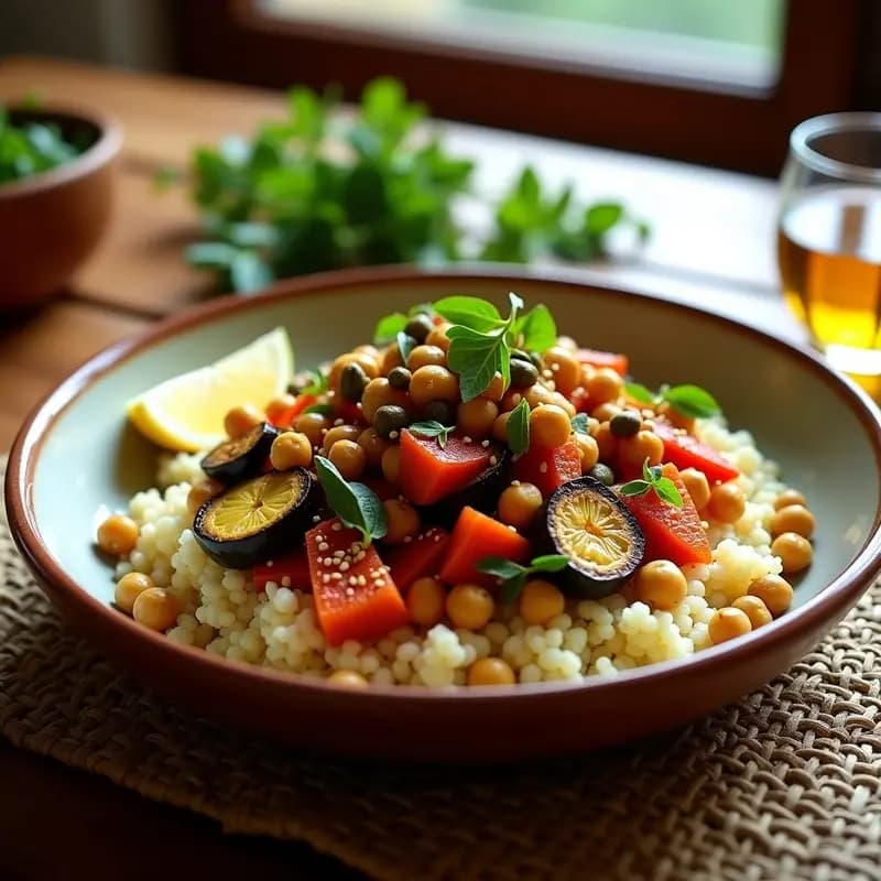 Cuscús con Verduras y Garbanzos: Receta Magrebí Vegana y de Bajo Índice Glucémico