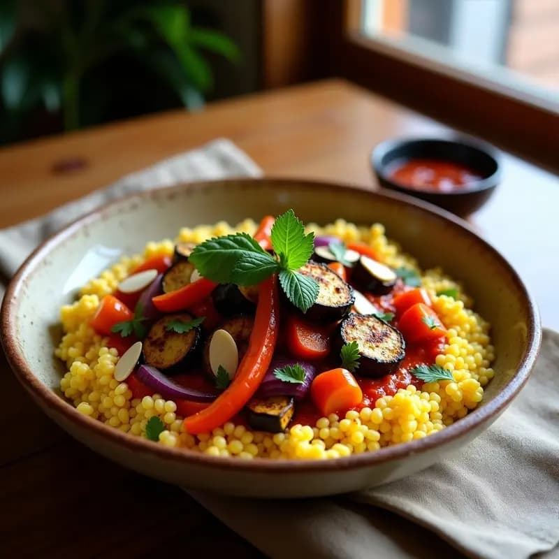 Cuzcuz de Semola con Verduras Asadas y Harissa: Plato Norteafricano Sin Gluten