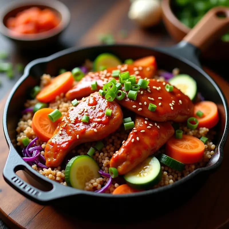 Dakgalbi Coreano Picante con Arroz y Verduras: Receta en Sartén de un Solo Plato
