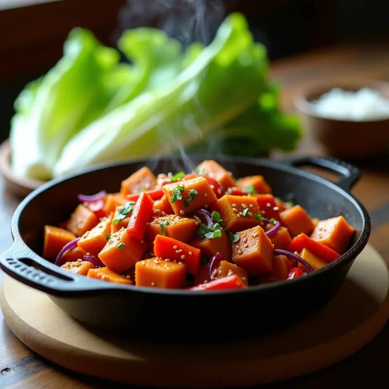 Dakgalbi Coreano con Pollo, Gochujang y Batata: Receta Picante para Comer con las Manos