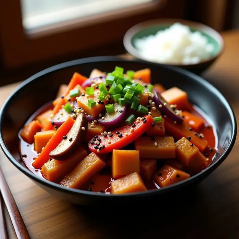 Dakgalbi Vegano con Seitan y Salsa Gochujang: Receta Coreana Picante en Sartén