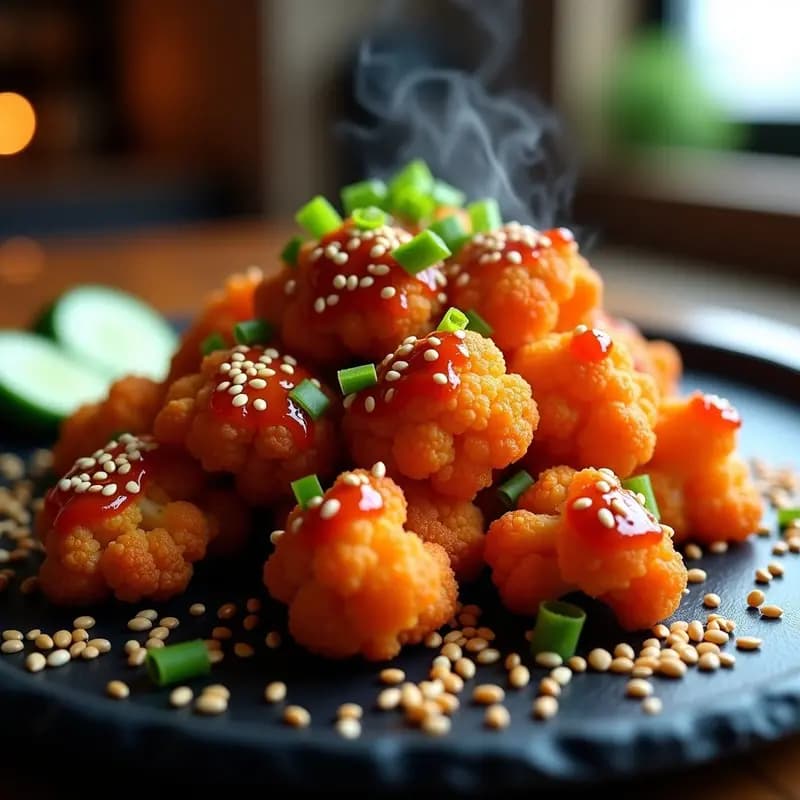 Dakgangjeong de Coliflor: Alitas de Pollo Coreanas Veganas en Airfryer