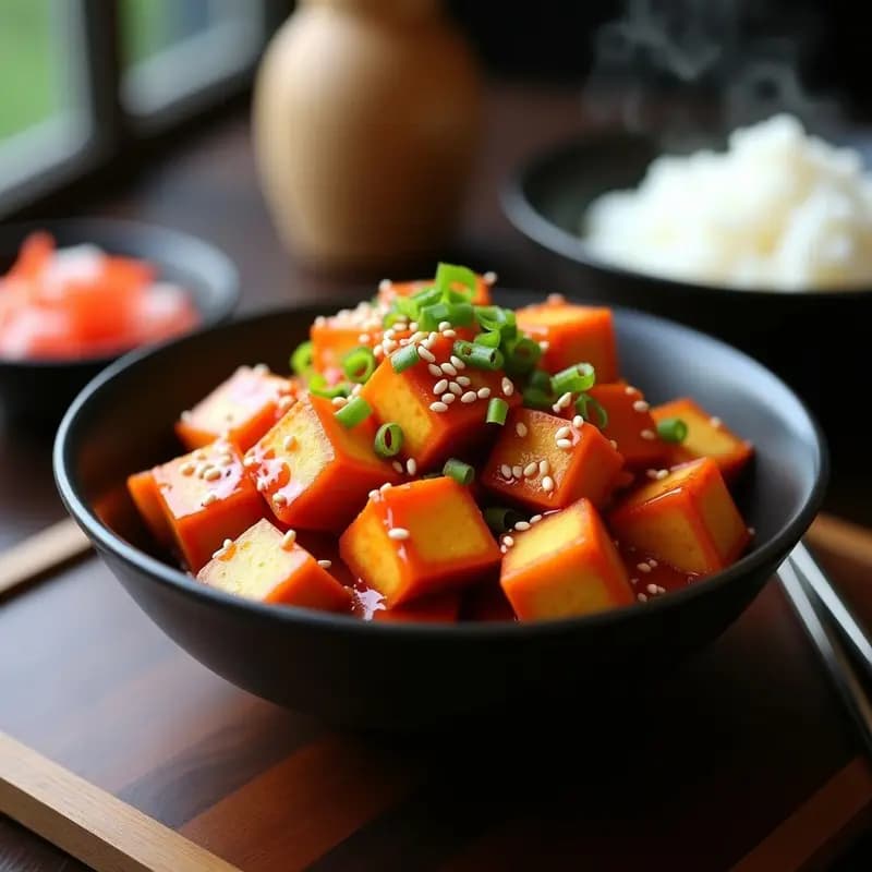 Dakgangjeong Coreano de Tofu Crujiente con Salsa Dulce y Picante: Receta Vegana en Airfryer
