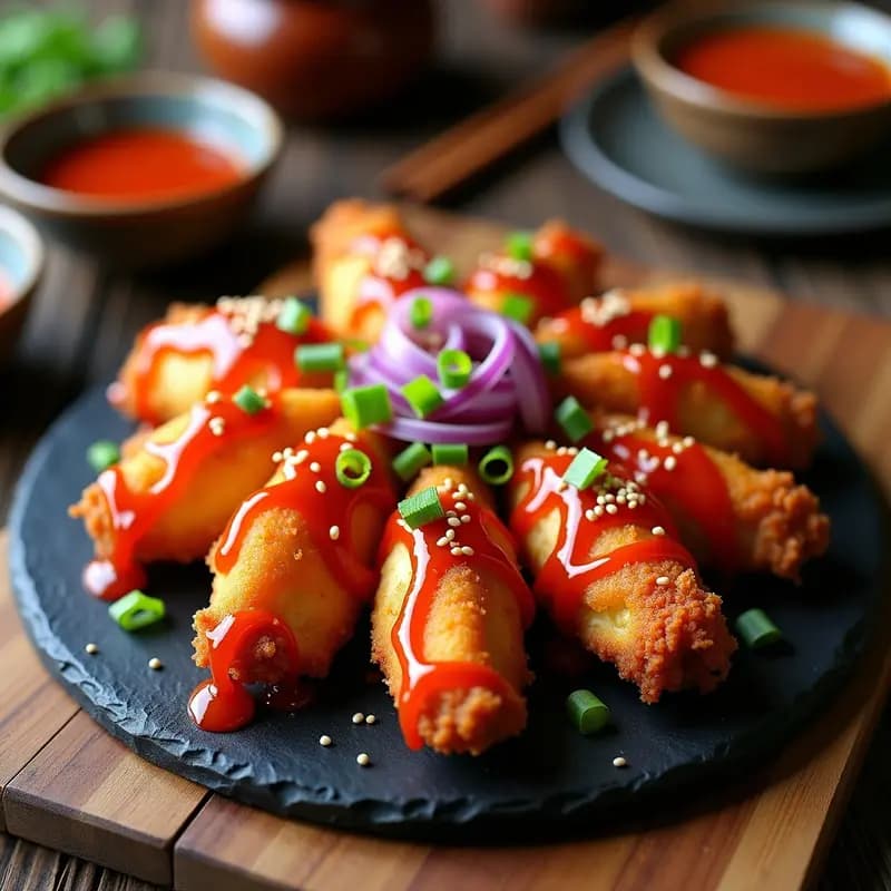 Dakgangjeong Coreano de Tofu: Alitas Veganas Crujientes con Salsa Gochujang