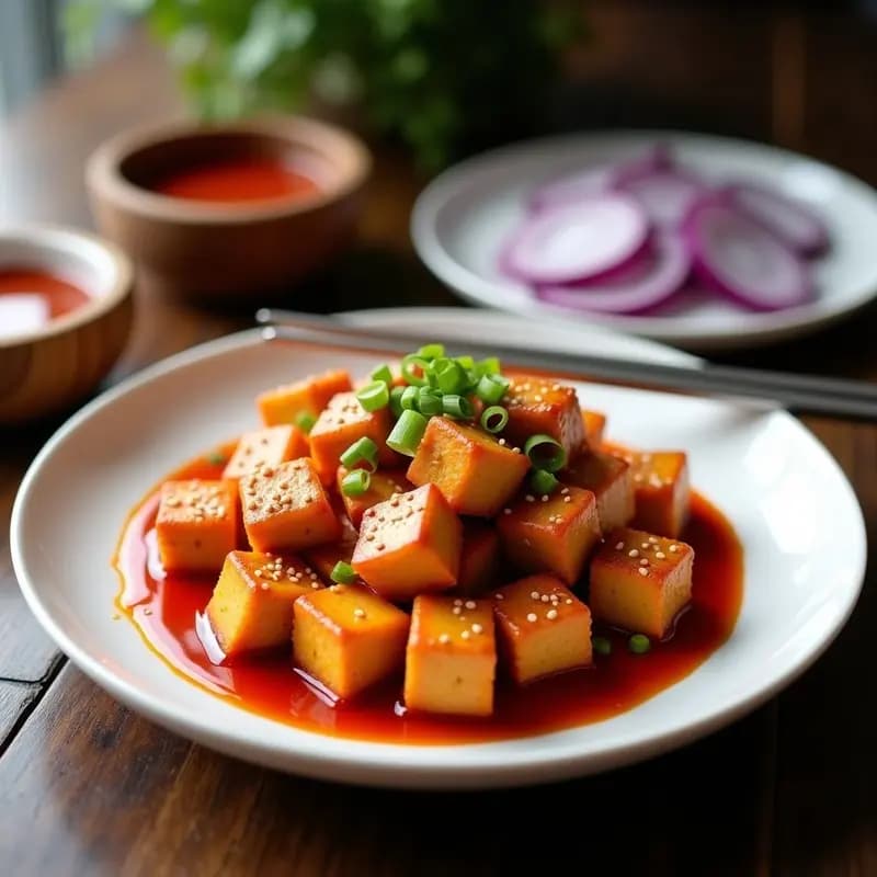 Dakgangjeong Coreano Vegano con Tofu: Alas de Pollo Crujientes Sin Carne