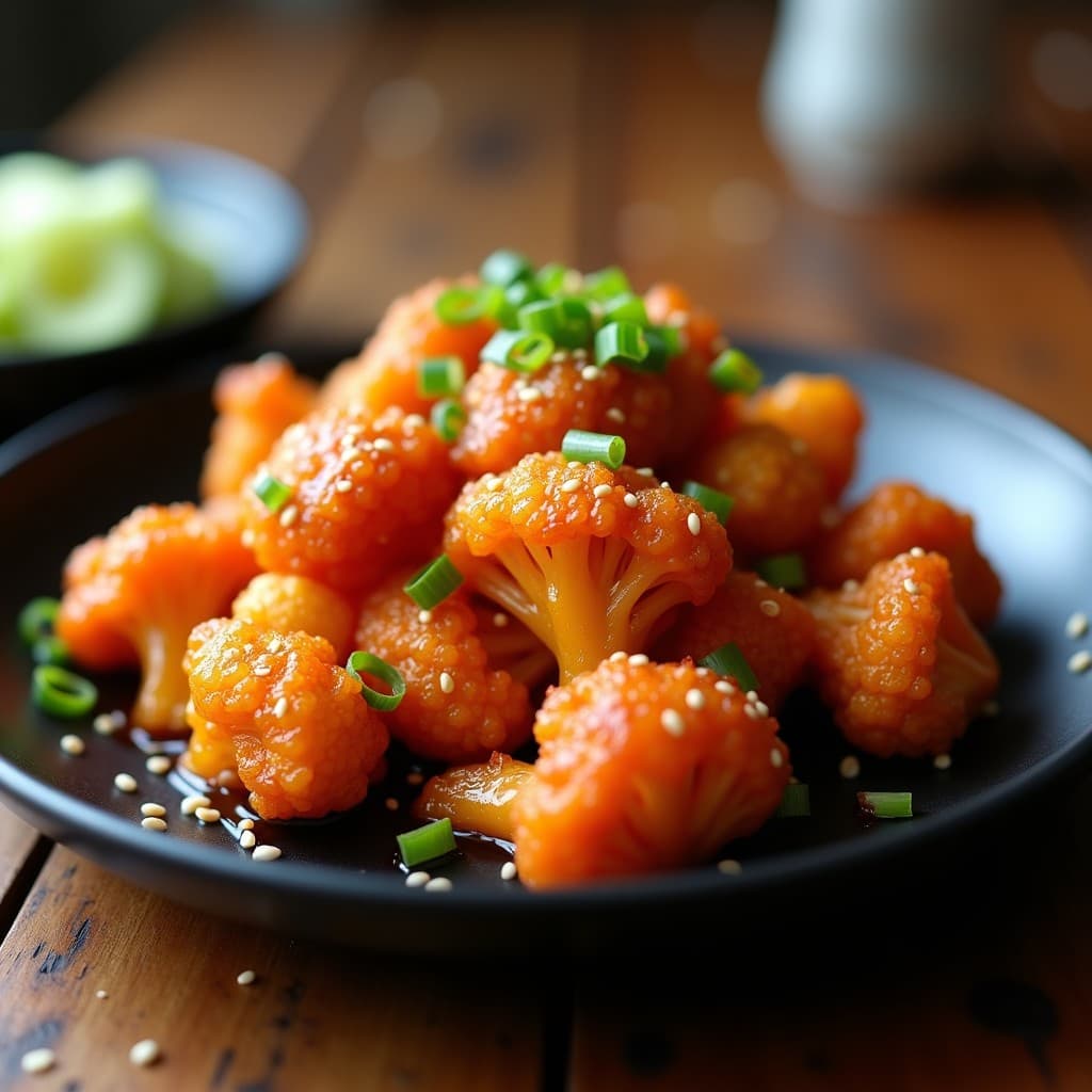 Dakgangjeong Vegano de Coliflor: Receta Coreana Crujiente con Glaseado de Gochujang y Miel de Dátil