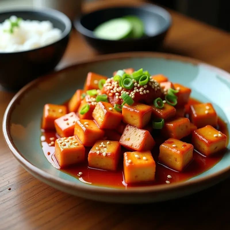 Dakgangjeong Vegano de Tofu Crujiente: Receta Coreana en Airfryer con Salsa Gochujang