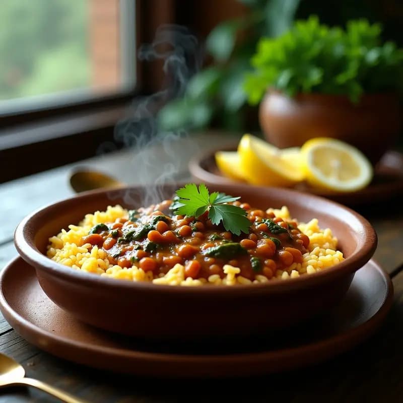 B Bangladeshi de Lentejas Rojas y Espinacas con Arroz Basmati: Dal Makhani Vegetariano