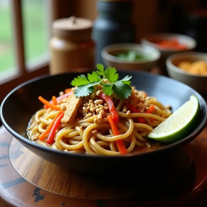 Dann Dann Noodles Birmano con Pollo y Vegetales: Receta de Cocina de Birmania en Olla
