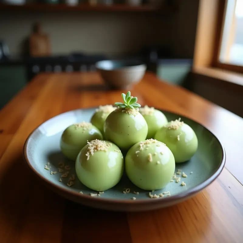 Dango Japonés de Matcha y Coco: Bolas de Arroz Dulces y Veganas