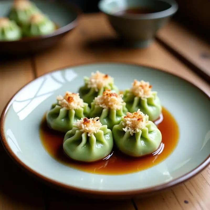 Dango Japonés de Matcha y Coco: Bolitas Dulces al Vapor con Salsa de Soja Dulce