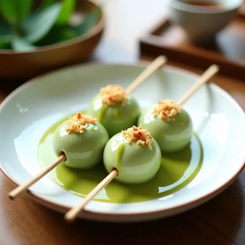 Dango de Matcha y Red Bean: Postre Japonés Dulce y Esponjoso
