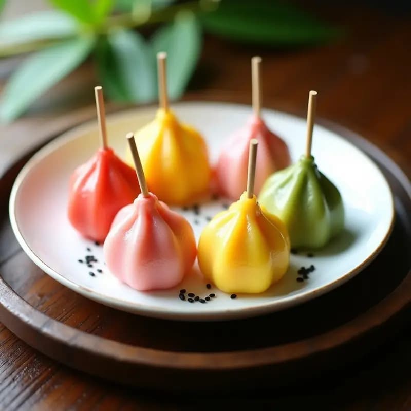 Dangoapon Japonés o Bolas de Arroz Dulce: Postre de 3 Colores en 20 Minutos