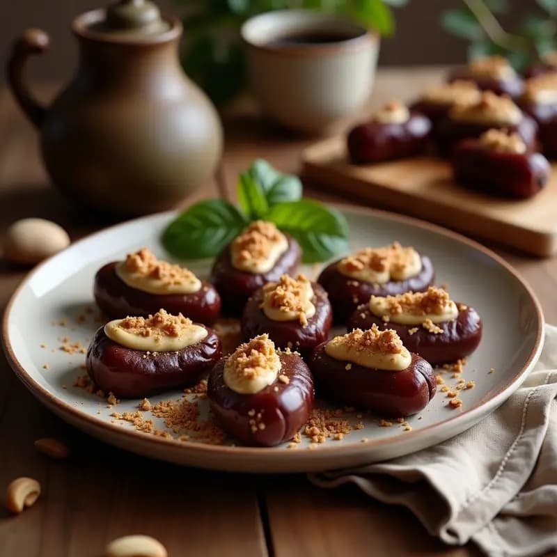 Dátiles Rellenos de Crema de Anacardos y Café con Cobertura de Chocolate 90%: Postre Árabe Keto