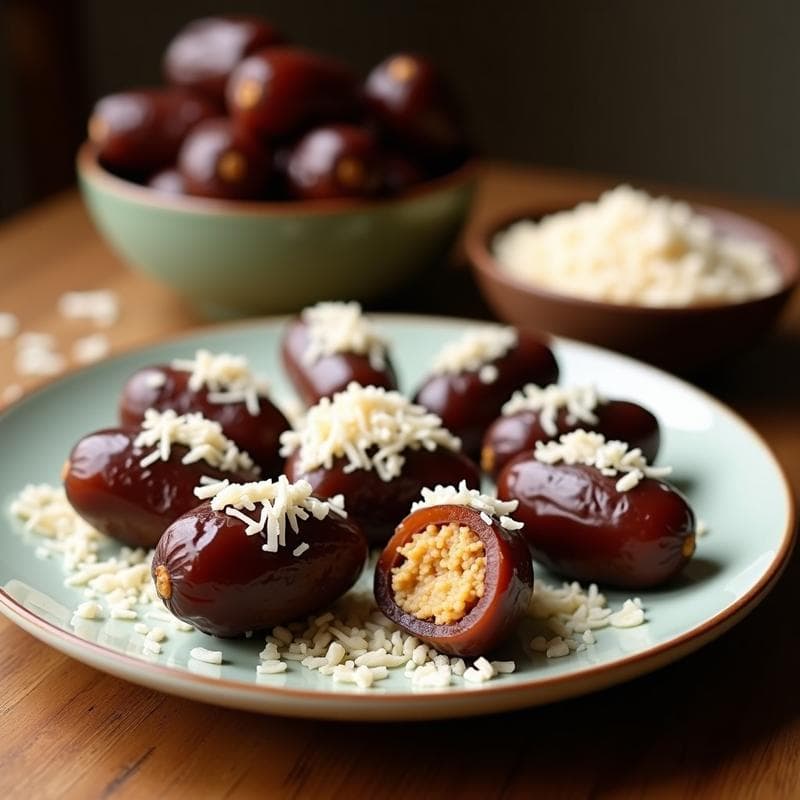 Dátiles Rellenos de Crema de Cacahuete y coco rallado: Postre Sin Azúcar y Alto en Energía