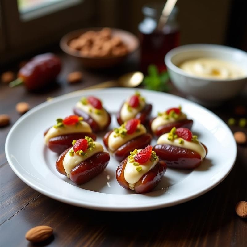 Dátiles Rellenos de Queso de Almendras y Granadilla: Postre Árabe Sin Azúcar y Sin Lácteos