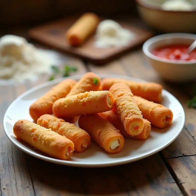 Deditos de Mozzarella Empanizados con Jamón Serrano y Salsa de Tomate Casera: Bocados Italo-Españoles Irresistibles