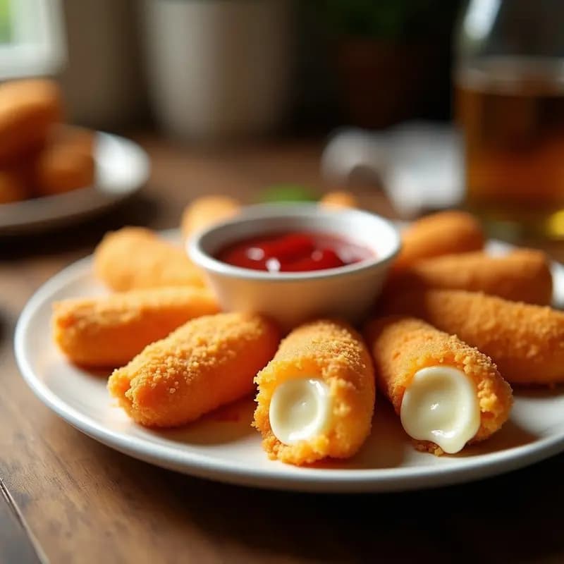 Deditos de Mozzarella Empanizados con Mermelada de Frambuesa y Salsa de Chili: Aperitivo Crujiente Dulce-Picante