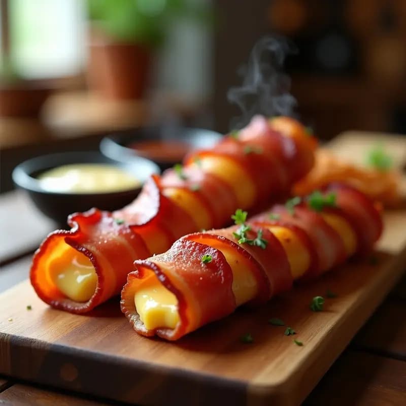 Deditos de Queso y Jamón Envueltos en Bacon: Aperitivo Crujiente para Fiestas
