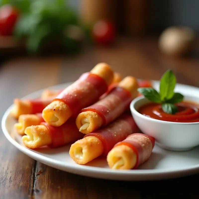 Deditos de Queso empanizados con Jamón Serrano y Salsa de Tomate Casera: Aperitivo Español para Chuparse los Dedos