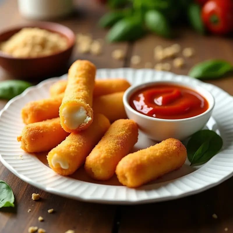 Deditos de Queso Rebozados con Salsa de Tomate y Albahaca: Aperitivo Italiano Crujiente