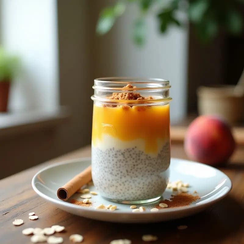 Desayuno de Chía y Leche de Avena con Compota de Durazno: Receta Vegana Overnight