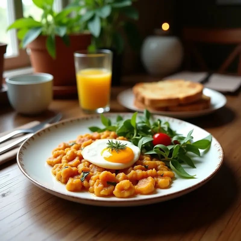 Desayuno Inglés Completo Vegano: Tofu Revuelto, Hongos y Pan integral