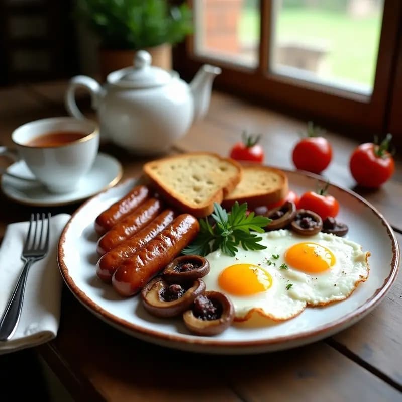 Desayuno Inglés Completo con Huevos, Salchichas y Hongos: Receta Tradicional en 30 Minutos