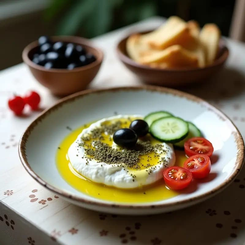 Desayuno Líbano con Labneh, Zaatar y Aceite de Oliva: Receta Tradicional Keto y Alta en Proteína