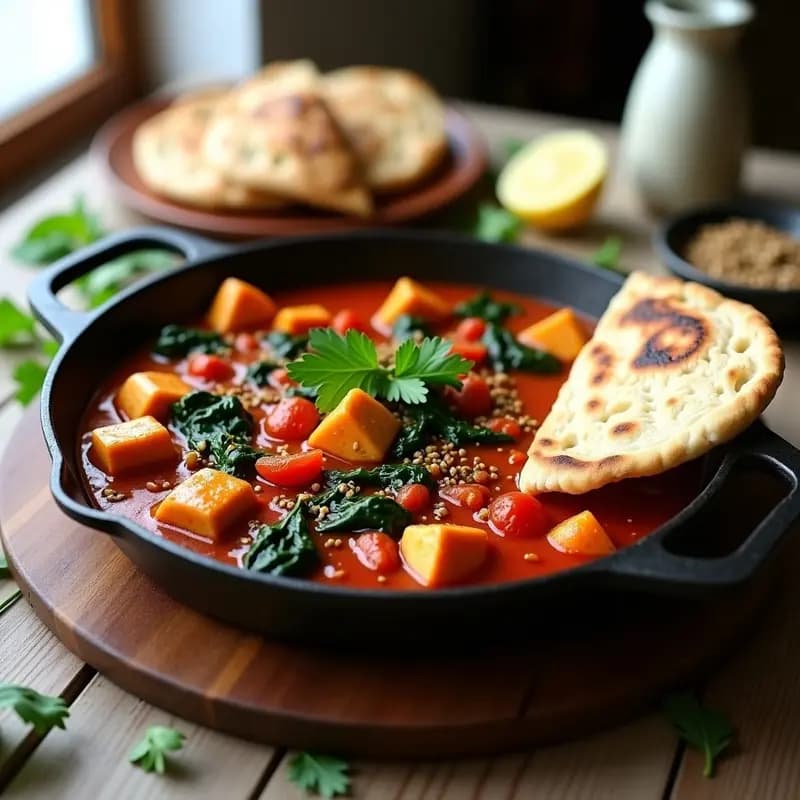 Desayuno Shaksuka de Tofu y Espinacas con Pan de Pita Integral: Receta Israelí Vegana