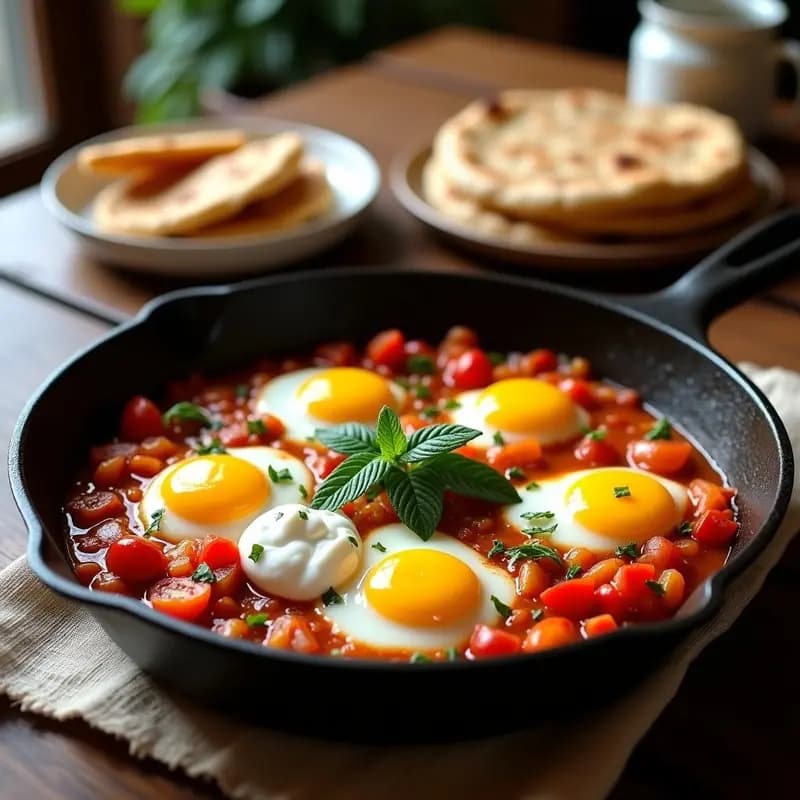 Desayuno Turco con Huevos Shaksuka y Pan de Pita: Receta de Menemen con Toque Picante
