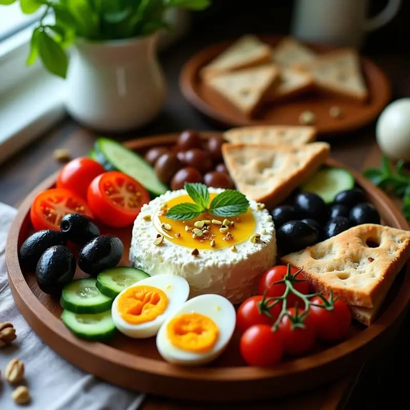 Desayuno Turco con Queso Beyaz Peynir y Aceitunas Kalamata: Tabla Mediterránea Saludable