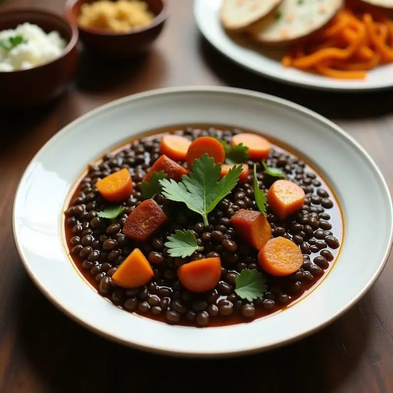Dhal Makhani Sin Lácteos: Estofado Indio de Lentejas Negras con Leche de Coco