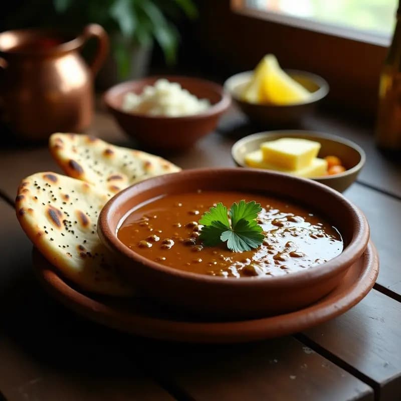 Dhal Makhani con Pan Naan: Receta India Cremosa de Lentejas Negras