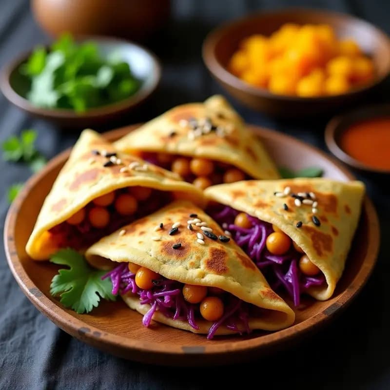 Dhall Puri Relleno de Garbanzos y Col Morada: Rotis de Trinidad y Tobago Sin Gluten