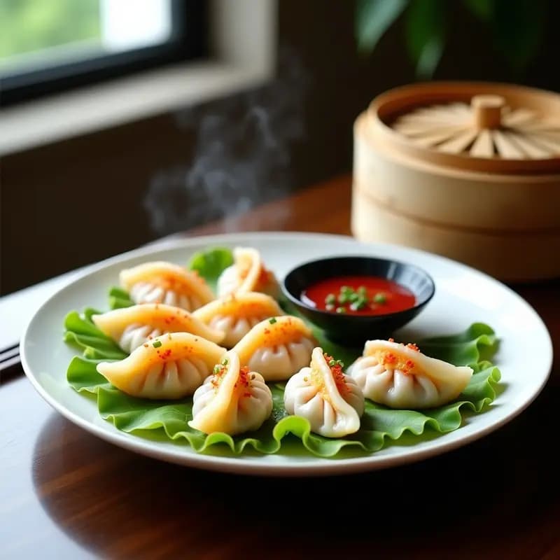 Dim Sum de Camarones y Cebollino con Salsa de Chili Oil: Receta China para Brunch