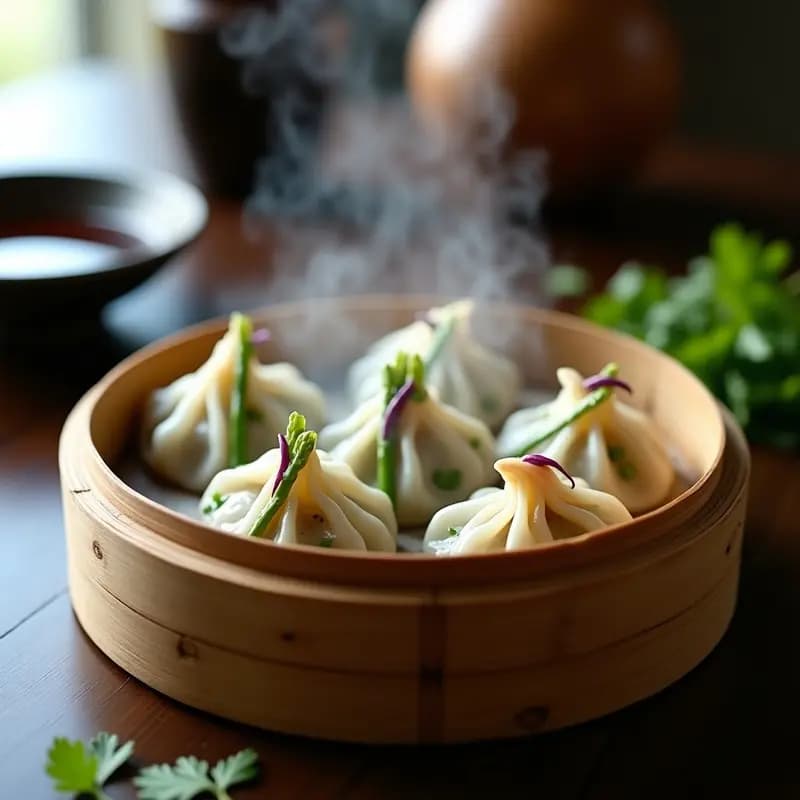 Dim Sum de Hongos Shiitake y Espárragos: Receta China al Vapor en 15 Minutos